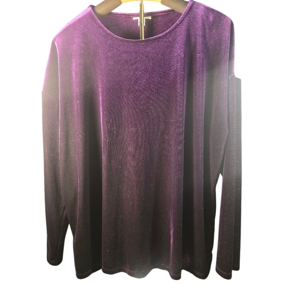 J. Jill Purple Velvet Long Sleeve Crew Neck Drop Shoulder‎ Top Large